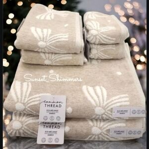 6pc Common Thread Valentines Coquette BOW Tan Bath Hand Tip Towel Set Zero Twist